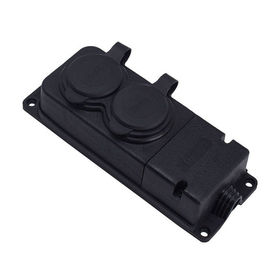Double rubber socket black hermetic surface mount 250V, 16A, IP44, French type E 2P+Z, 2KMP-E, Bylion