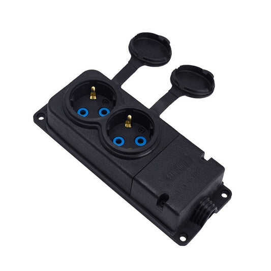 Double rubber socket black hermetic surface mount 250V, 16A, IP44, SCHUKO 2P+Z, 2KMP-F, Bylion