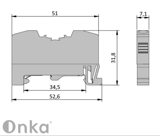 ONKA 4mm2 PE pružinová svorkovnica na DIN lištu 2-vodičová, sivá, 1020299