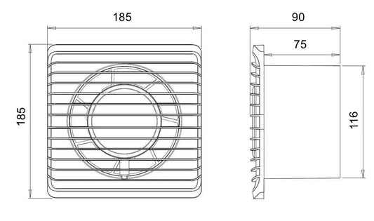 ARS - bÍlý nástěnný axiální koupelnový / WC ventilátor bílý s mřížkou tichý 120mm, 180 m3/h, 340042