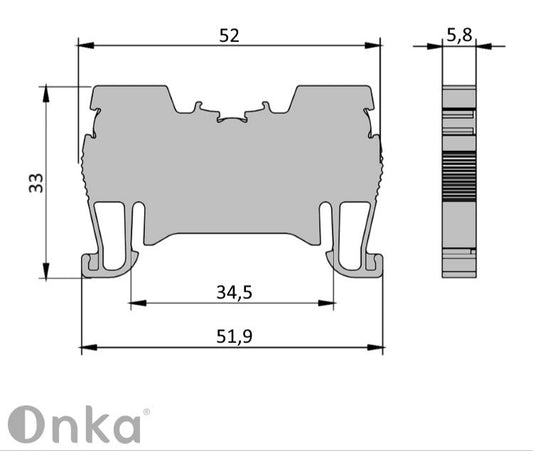 ONKA 2,5mm2 pružinový konektor svorkovnice na DIN lištu 2-vodičová svorka sivá, 1020013