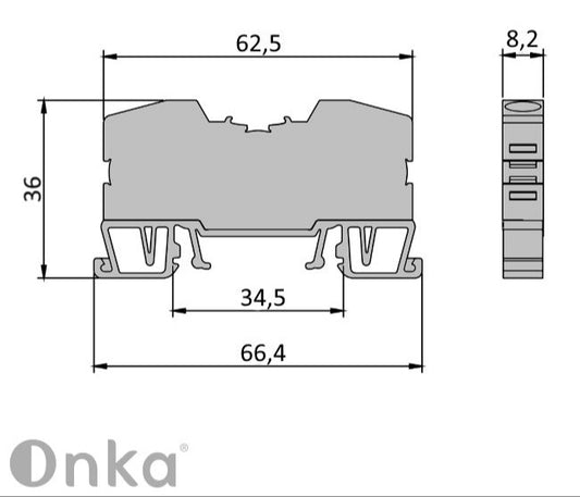 ONKA 6mm2 pružinový konektor svorkovnice na DIN lištu 2-vodičový modrý, 1020037