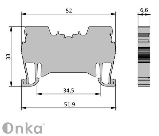 ONKA 4mm2 pružinová svorkovnica na DIN lištu 2-vodičová, sivá, 1020024