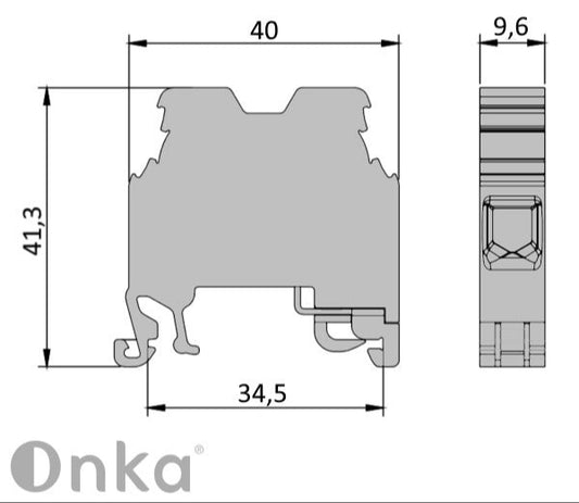 ONKA 10mm2 PE Skrutkovacia svorkovnica na DIN lištu 2-vodičová, sivá, 1010221