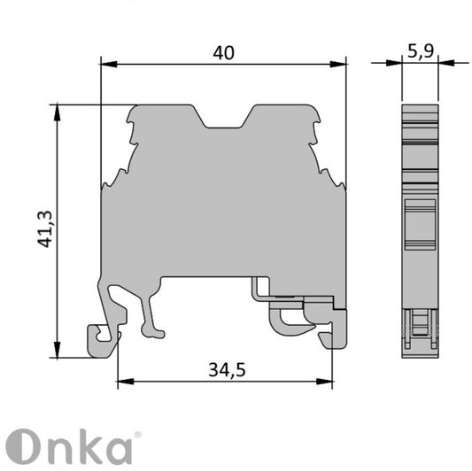 ONKA 2,5 mm2 PE Skrutkovací konektor na DIN lištu 2-vodičová svorkovnica sivá, 1010219