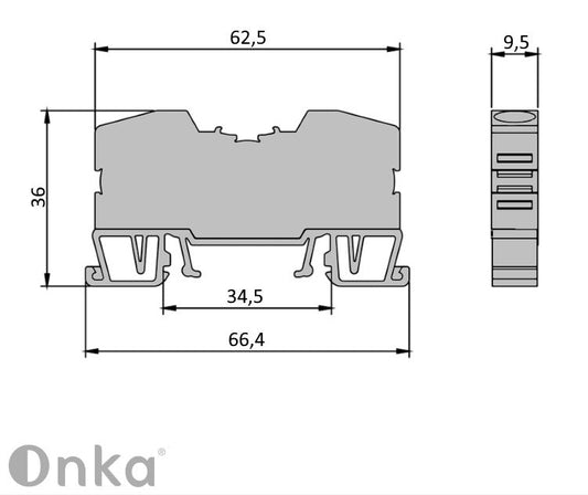 ONKA 10mm2 pružinový konektor svorkovnice na DIN lištu 2-vodičový modrý, 1020047