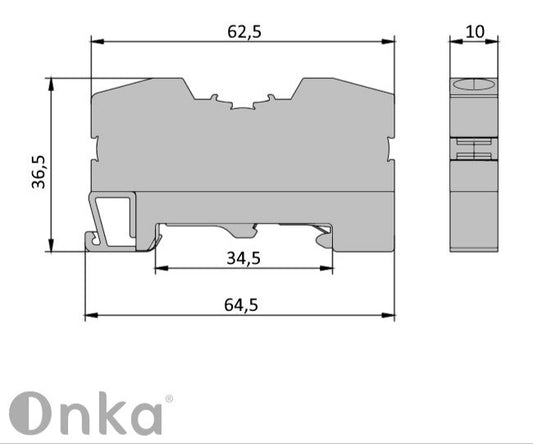 ONKA 10mm2 PE pružinová svorkovnica na DIN lištu 2-vodičová, sivá, 1020300