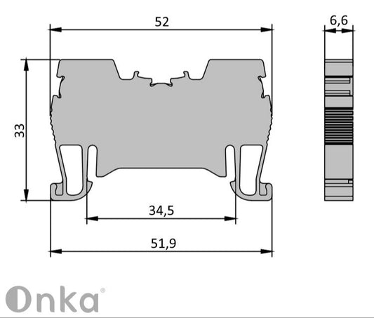ONKA 4mm2 pružinový konektor svorkovnice na DIN lištu 2-vodičový modrý, 1020027