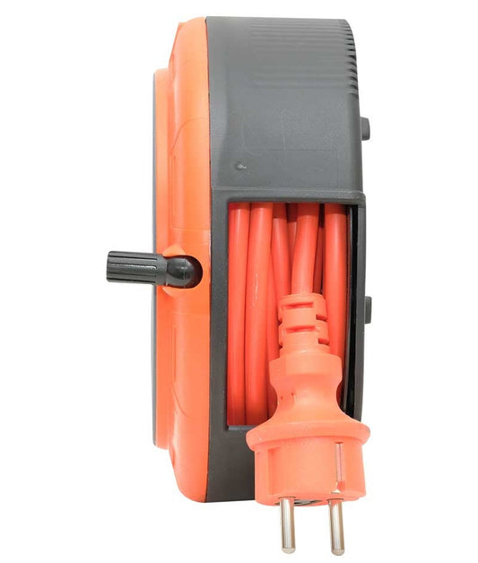 Compact cassette rolling extension cable, 5m cable with 4 sockets IP20 + thermal fuse + child safety lock, 3x1mm2, French type (pin), PHE-05310-E