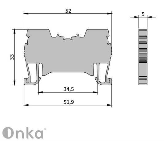 ONKA 1,5 mm2 pružinová svorkovnica na DIN lištu 2-vodičová, sivá, 1020002