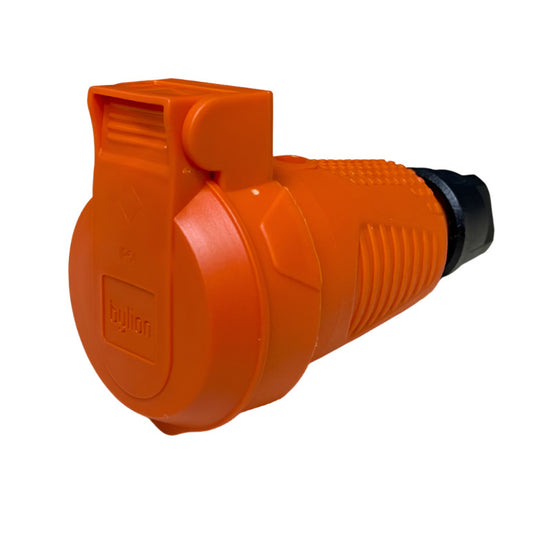 Orange hermetic rubber socket IP54 with flap 2P+Z 16A 250V SCHUKO RDP-O-F Bylion
