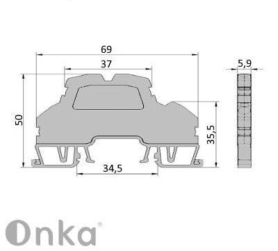 ONKA 2,5 mm2, 2-úrovňová svorkovnica na DIN lištu, 4-vodičová, sivá, 1020379
