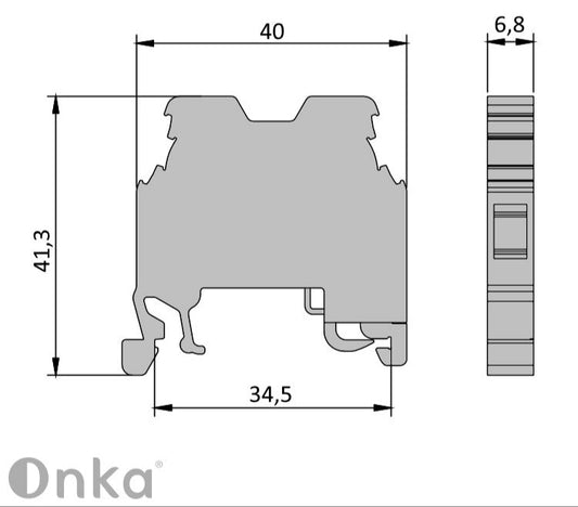 ONKA 4mm2 PE Skrutkovacia svorkovnica na DIN lištu 2-vodičová, sivá, 1010220
