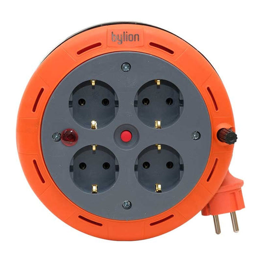 Extension cable with compact cassette, 5 m cable with 4 sockets IP20 + thermal fuse + child protection, 3x1 mm2, SCHUKO type grounding, PHE-05310-F