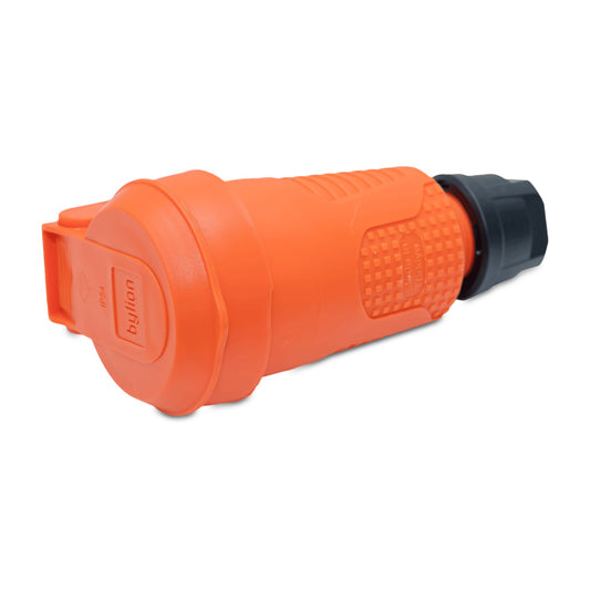 Orange hermetic rubber socket IP54 with flap 16A 250V French type (pin) RDP-O-E Bylion
