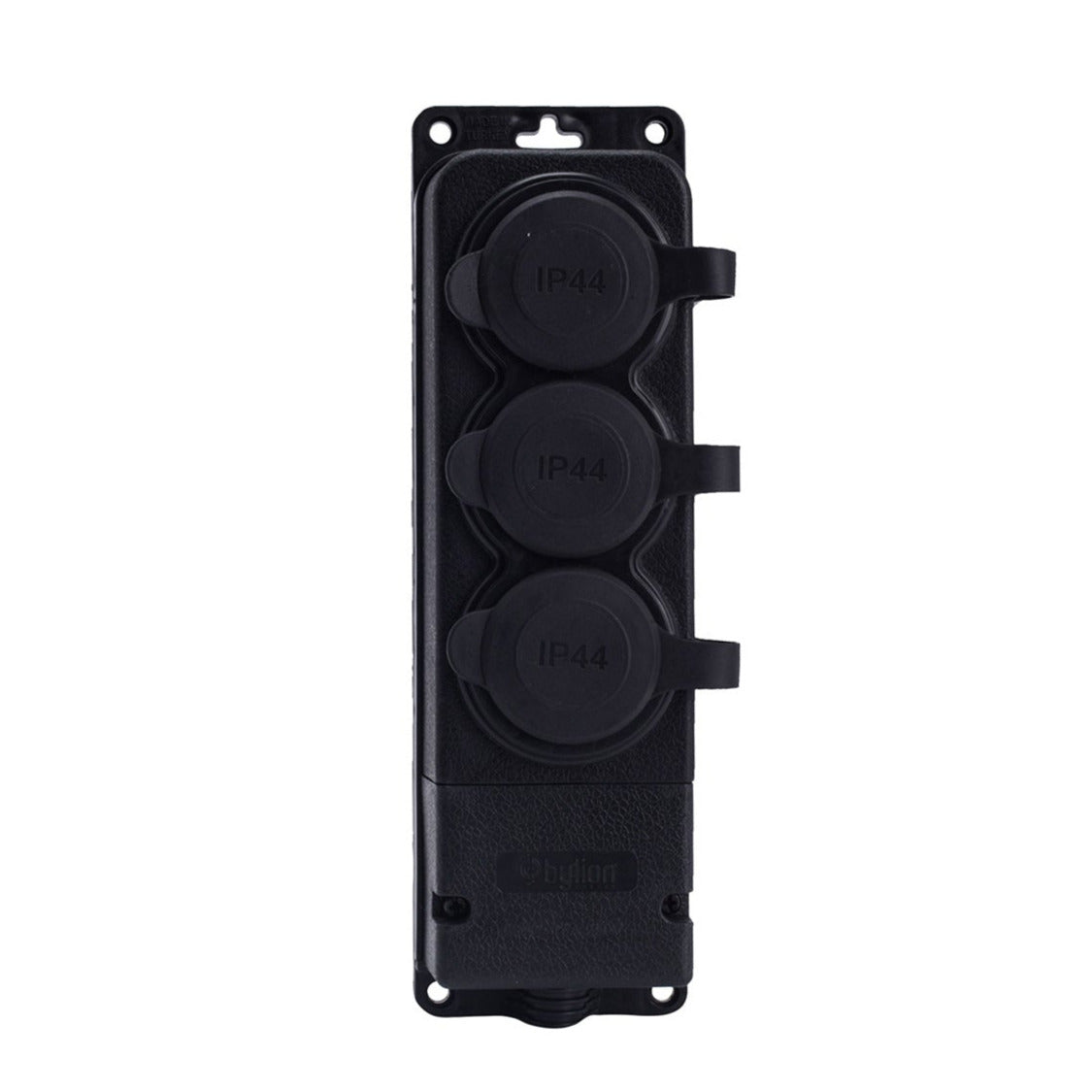 Triple "rubber" black socket with cover hermetic IP44 250V, 16A, SCHUKO 2P+Z, 3KMP-F, Bylion