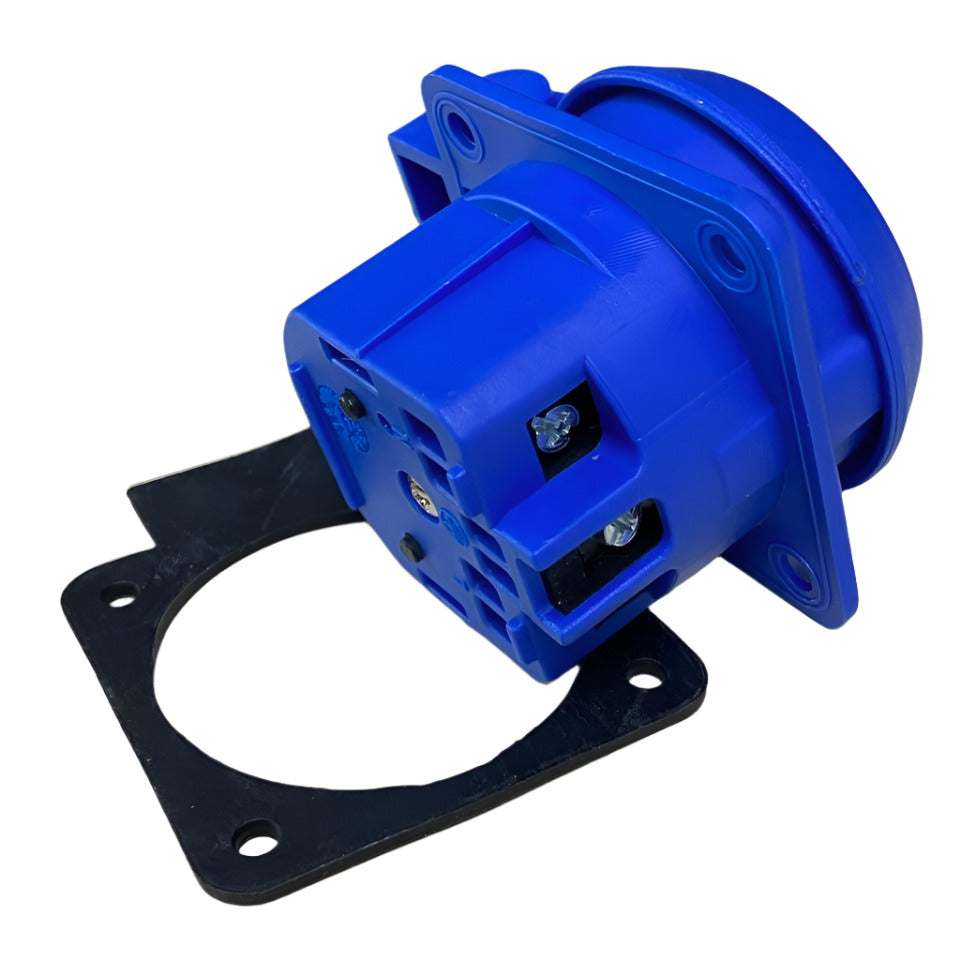 Hermetic socket 2P+E, 230/220 V, with grounding, IP44, with flap, blue, 250 V French