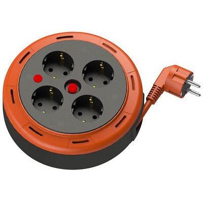 Extension cable with compact cassette, 5 m cable with 4 sockets IP20 + thermal fuse + child protection, 3x1 mm2, SCHUKO type grounding, PHE-05310-F