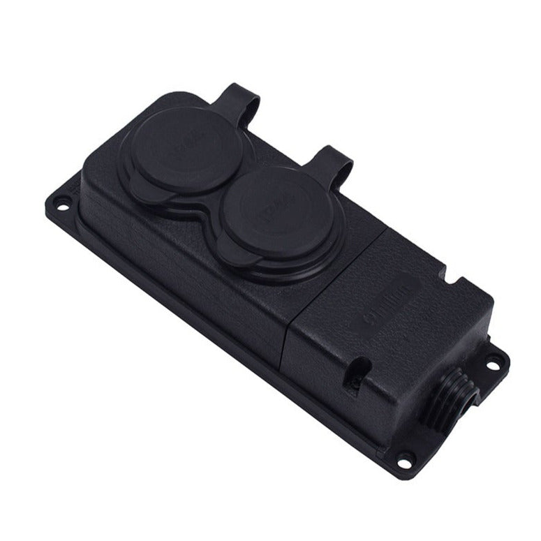 Double rubber socket black hermetic surface mount 250V, 16A, IP44, French type E 2P+Z, 2KMP-E, Bylion