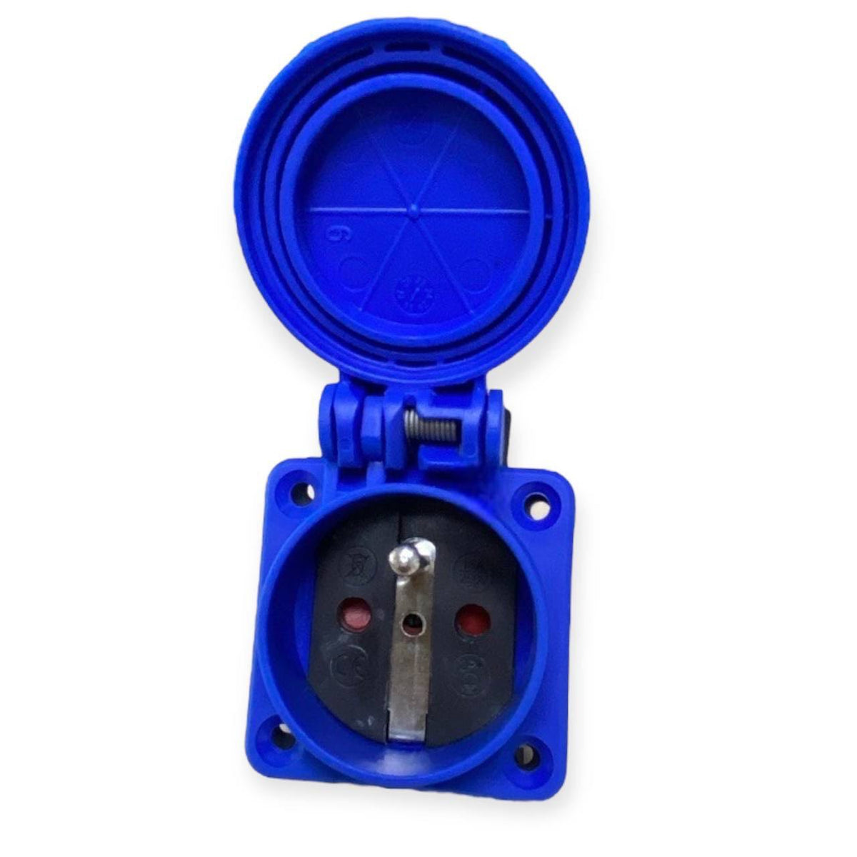 Hermetic socket 2P+E, 230/220 V, with grounding, IP44, with flap, blue, 250 V French