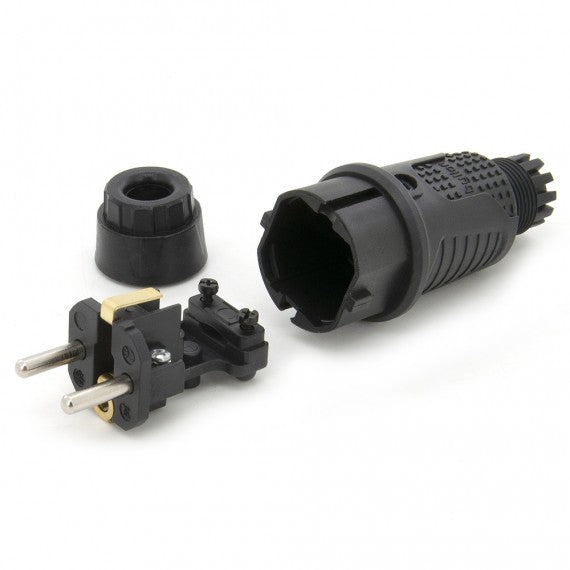 Black rubber plug IP54, 250V 16a for cable, Uni-Schuko (double grounding), 2P+E, REF, Bylion