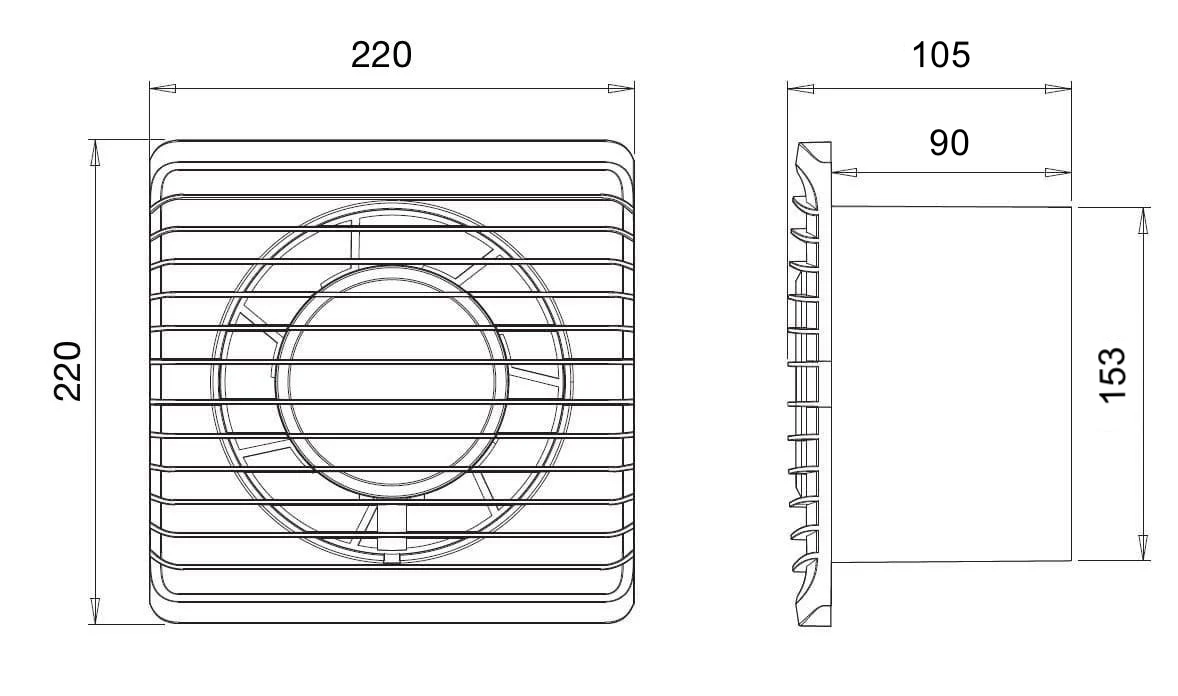ARS - bÍlý nástěnný axiální koupelnový / WC ventilátor bílý s mřížkou tichý 150mm, 280 m3/h, 340043