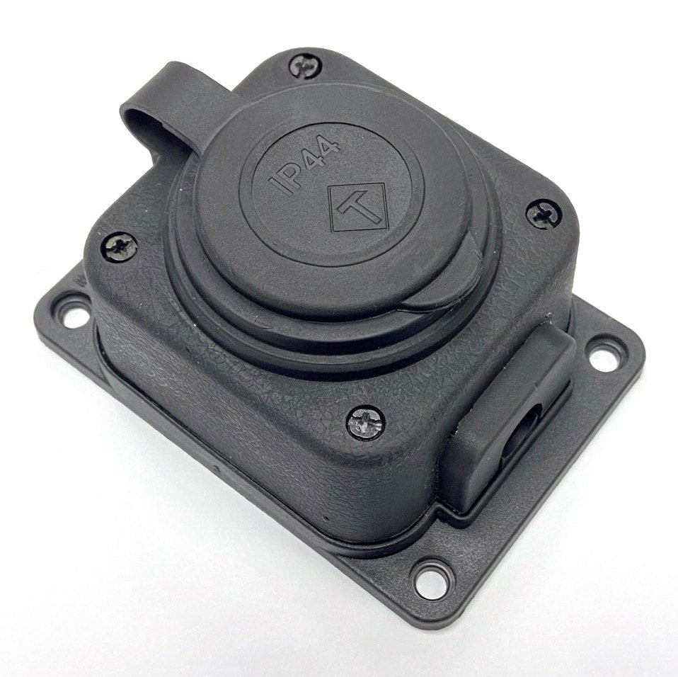 Black "rubber" surface socket 250V, 16A, IP44, SCHUKO 2P+Z, 1KMP-F, Bylion