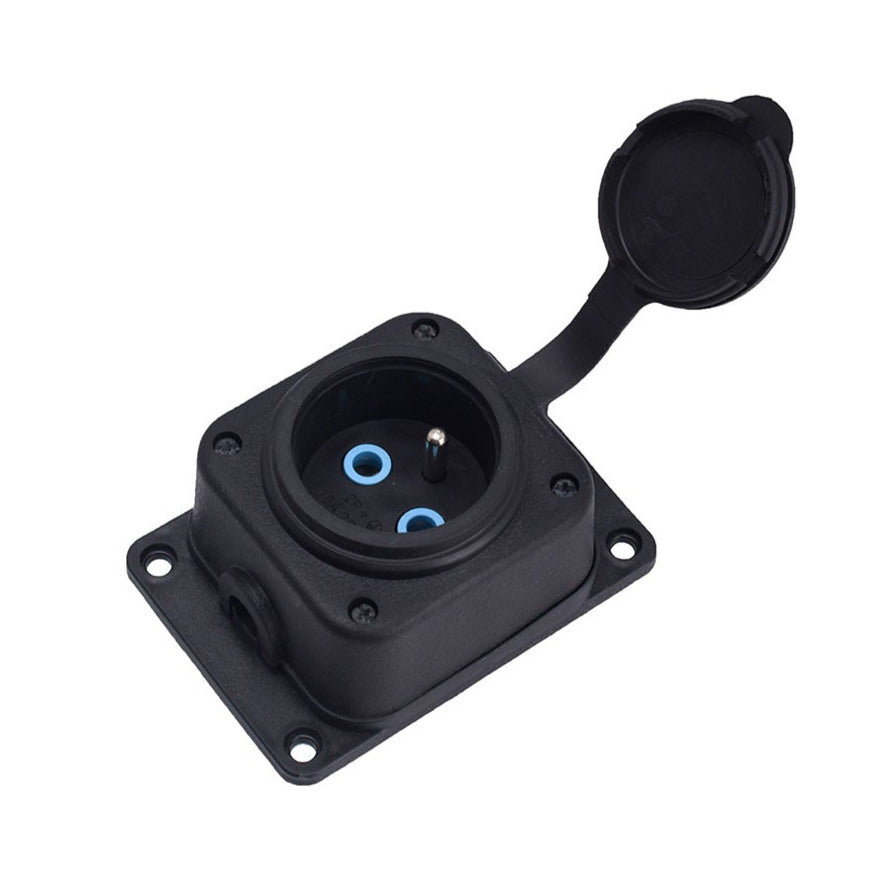 Socket, French, Type E (Pin), Black "Rubber" for Surface 250V, 16A, IP44, 2P+E, 1KMP-E, Bylion