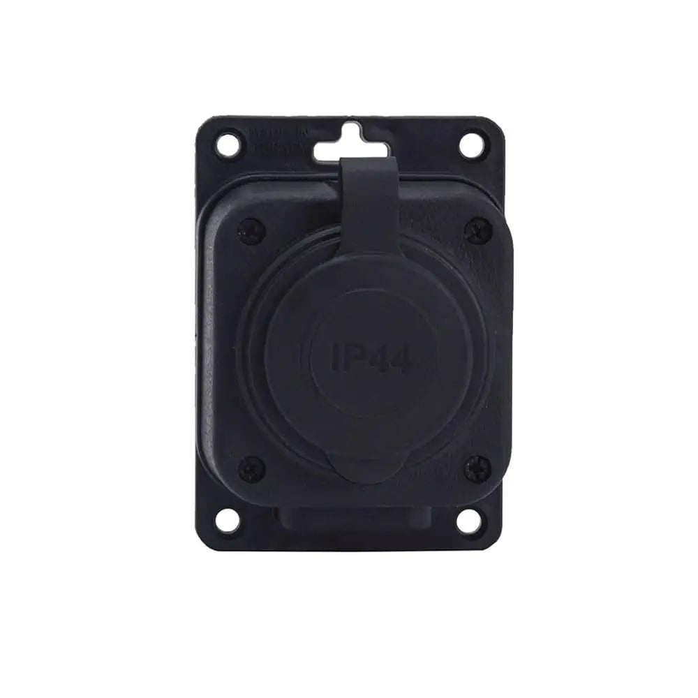 Socket, French, Type E (Pin), Black "Rubber" for Surface 250V, 16A, IP44, 2P+E, 1KMP-E, Bylion