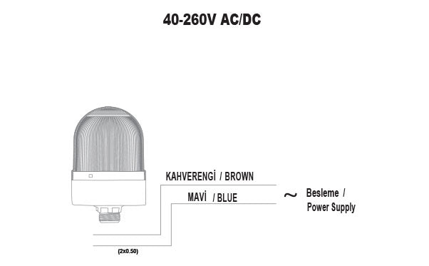 Flashing ø70 NUT.CONN.SIGNAL BEACON S BUZZ., 40-250V AC/DC., BLUE WITH 20CM EXT.TUBE