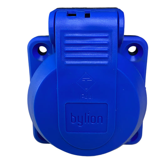 Hermetic socket 2P+E, 230/220 V, with grounding, IP44, with flap, blue, 250 V French
