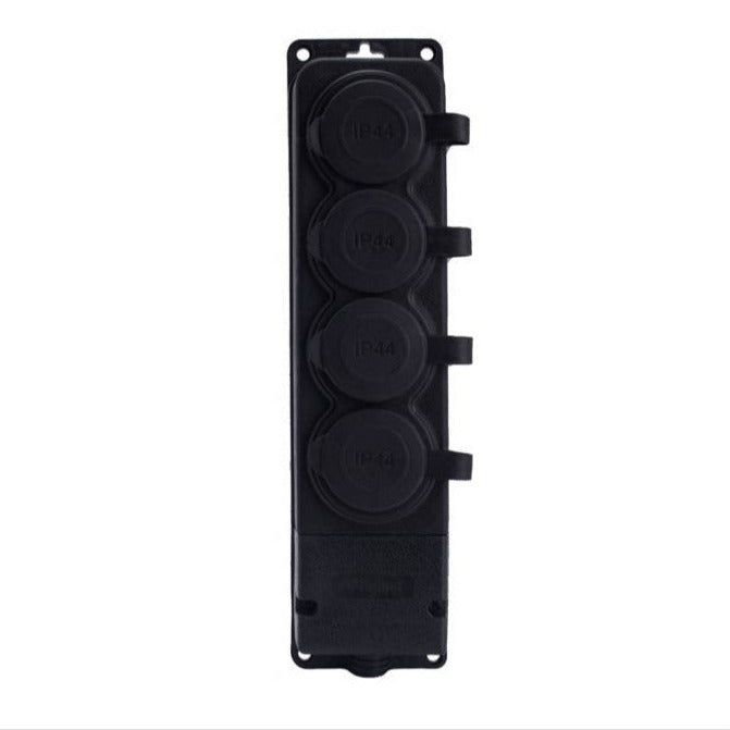 4x rubber socket "rubber" black with lid hermetic IP44, 250V, 16A, SCHUKO 2P+Z, 4KMP-F, Bylion