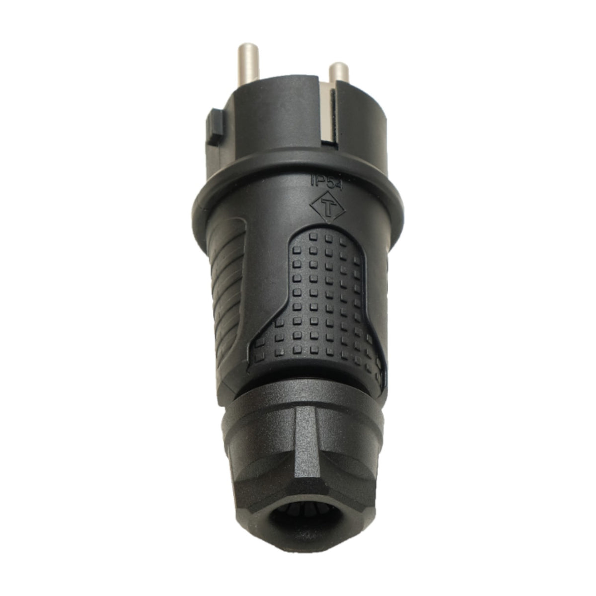 Black rubber plug IP54, 250V 16a for cable, Uni-Schuko (double grounding), 2P+E, REF, Bylion