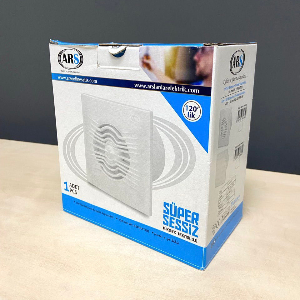 ARS - bÍlý nástěnný axiální koupelnový / WC ventilátor bílý s mřížkou tichý 120mm, 180 m3/h, 340042