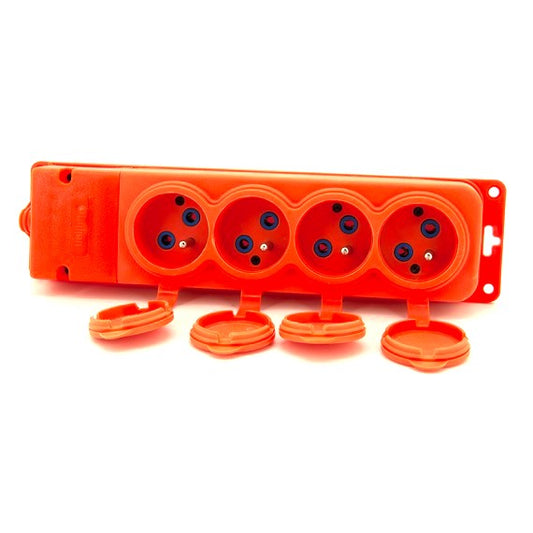 4x rubber socket "rubber" orange with cover hermetic IP44 250V, 16A, 2P+Z, French type E, 4KMP-E-O, Bylion