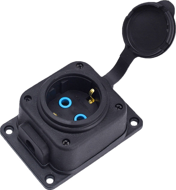 Black "rubber" surface socket 250V, 16A, IP44, SCHUKO 2P+Z, 1KMP-F, Bylion