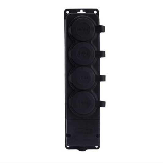 4x rubber socket "rubber" black with hermetic cover IP44, 250V, 16A, 2P+Z, French type E, 4KMP-E, Bylion