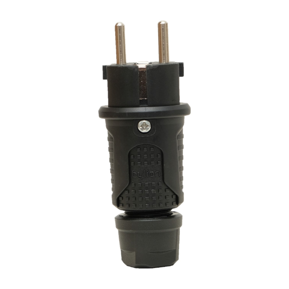 Black rubber plug IP54, 250V 16a for cable, Uni-Schuko (double grounding), 2P+E, REF, Bylion