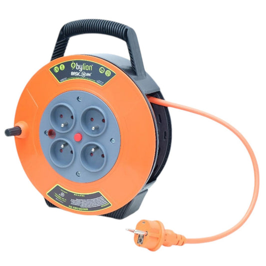 Compact extension cable reel, 10 m cable with 4 sockets IP20 + thermal fuse