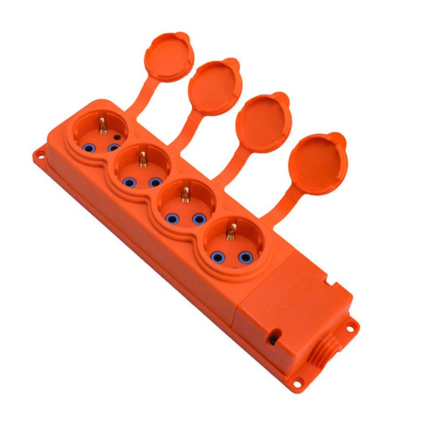 4x rubber socket "rubber" orange with cover hermetic IP44, 250V, 16A, SCHUKO 2P+Z, 4KMP-F-O, Bylion