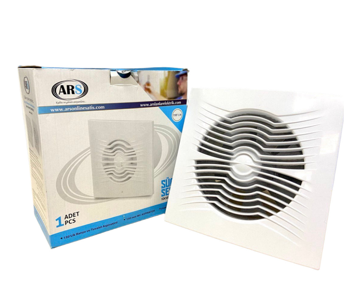 ARS - bÍlý nástěnný axiální koupelnový / WC ventilátor bílý s mřížkou tichý 150mm, 280 m3/h, 340043